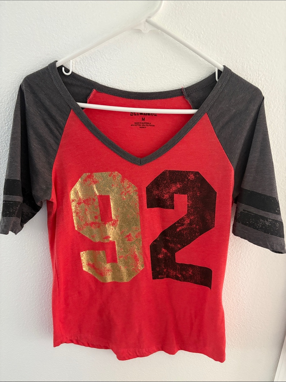 Women’s coral & Charcoal '92' V-Neck Raglan Shirt